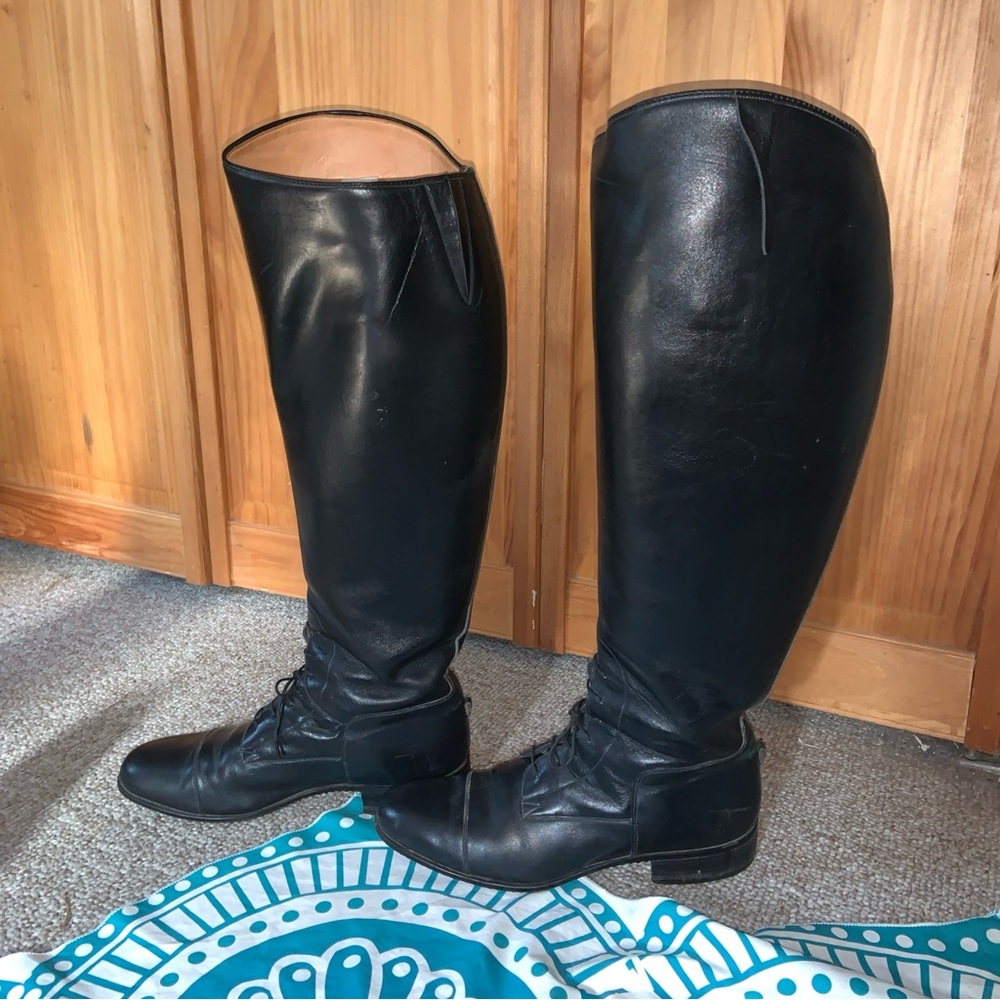 E Vogel  Calfskin Custom Plus Size Field Boots 20” Calf Black Leather Pull On
